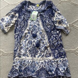 NWT FARM Rio Blue and White Floral Mini Dress